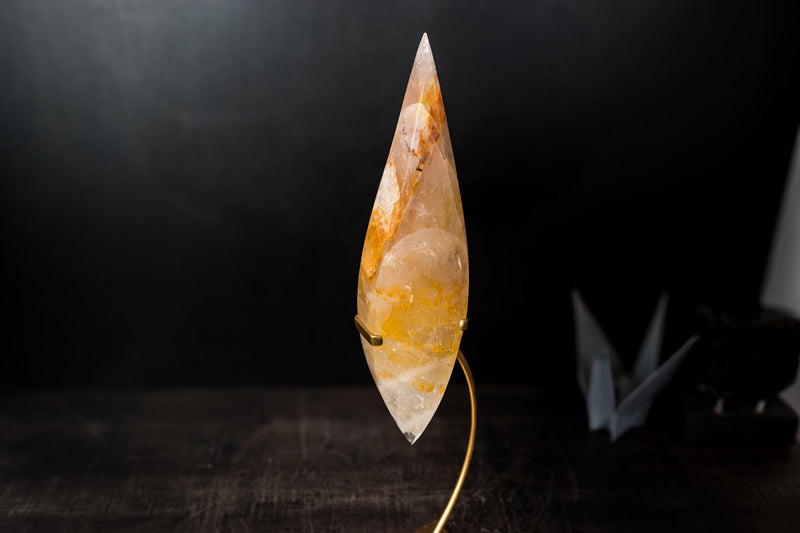 Golden Healer Quartz Flame Sculpture – Delicate Sculptural Hematoid Crystal - E2D Crystals & Minerals