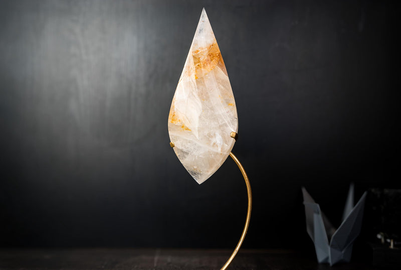 Large Golden Healer Quartz Teardrop Sculpture - Natural Crystal Art - E2D Crystals & Minerals