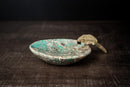 Hand - Carved Crystal Parrot on an Amazonite Quartz Bowl - Key or Jewelry Tray, Brazilian Stone Carving, 7x4" - E2D Crystals & Minerals