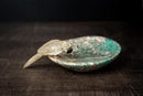 Hand - Carved Crystal Parrot on an Amazonite Quartz Bowl - Key or Jewelry Tray, Brazilian Stone Carving, 7x4" - E2D Crystals & Minerals