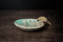 Hand - Carved Crystal Parrot on an Amazonite Quartz Bowl - Key or Jewelry Tray, Brazilian Stone Carving, 7x4" - E2D Crystals & Minerals
