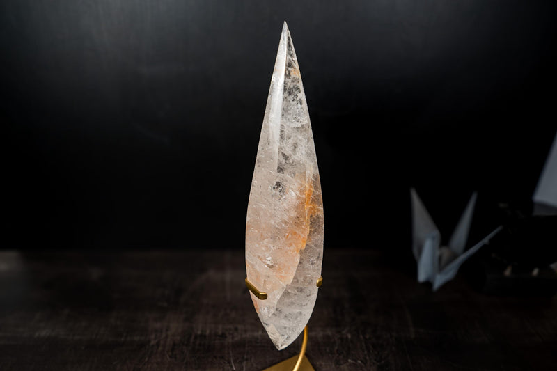 Clear Quartz Crystal Pointy Flame Sculpture – Natural Quartz with Hematite - E2D Crystals & Minerals