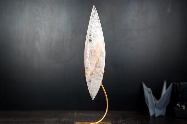 Clear Quartz Crystal Pointy Flame Sculpture – Natural Quartz with Hematite - E2D Crystals & Minerals