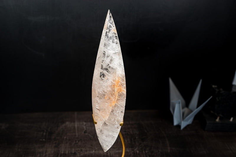 Clear Quartz Crystal Pointy Flame Sculpture – Natural Quartz with Hematite - E2D Crystals & Minerals