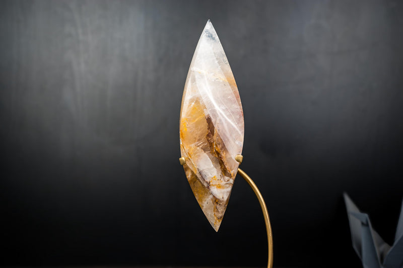 Golden Healer Quartz Crystal Flame Sculpture – Hand - Carved Hematoid Quartz - E2D Crystals & Minerals