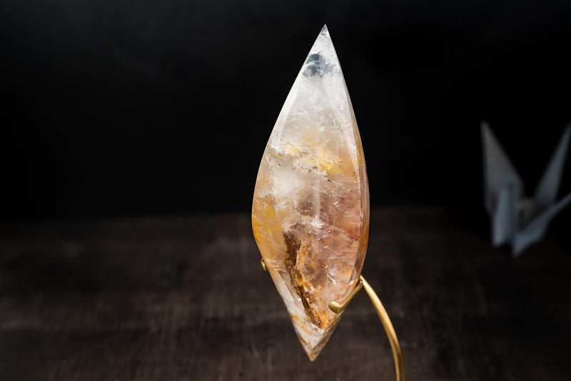 Golden Healer Quartz Crystal Flame Sculpture – Hand - Carved Hematoid Quartz - E2D Crystals & Minerals