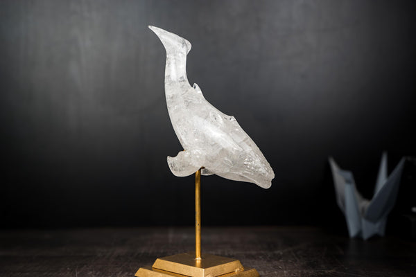 Hand - Carved Clear Quartz Humpback Whale Sculpture - E2D Crystals & Minerals