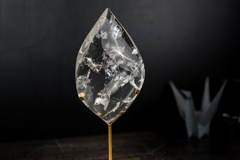 AAA - Grade Water - Clear Lemurian Crystal Quartz Flame Sculpture - E2D Crystals & Minerals