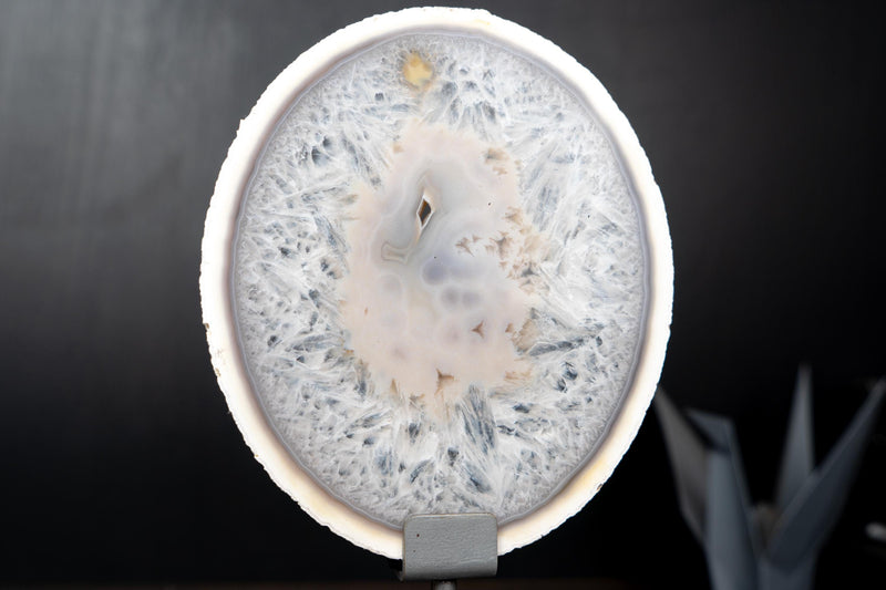 Rare Natural white Lace Agate Slice with Crystal Interior - E2D Crystals & Minerals