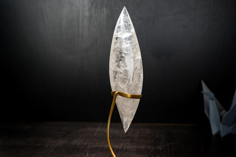 Natural Clear Quartz Flame Sculpture – Hand - Carved Crystal Generator - E2D Crystals & Minerals