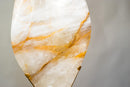 X - Large 5.2 Ft White Quartz Flame with Golden Hematite Lines – Hand - Carved Crystal Sculpture - E2D Crystals & Minerals