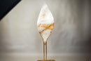 X - Large 5.2 Ft White Quartz Flame with Golden Hematite Lines – Hand - Carved Crystal Sculpture - E2D Crystals & Minerals