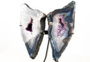 Natural Agate Butterfly Geode Wings – Blue and White Banded Agate with Druzy and Amethyst Crystals - 16.5 In - 26 Lb - E2D Crystals & Minerals