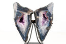Natural Agate Butterfly Geode Wings – Blue and White Banded Agate with Druzy and Amethyst Crystals - 16.5 In - 26 Lb - E2D Crystals & Minerals