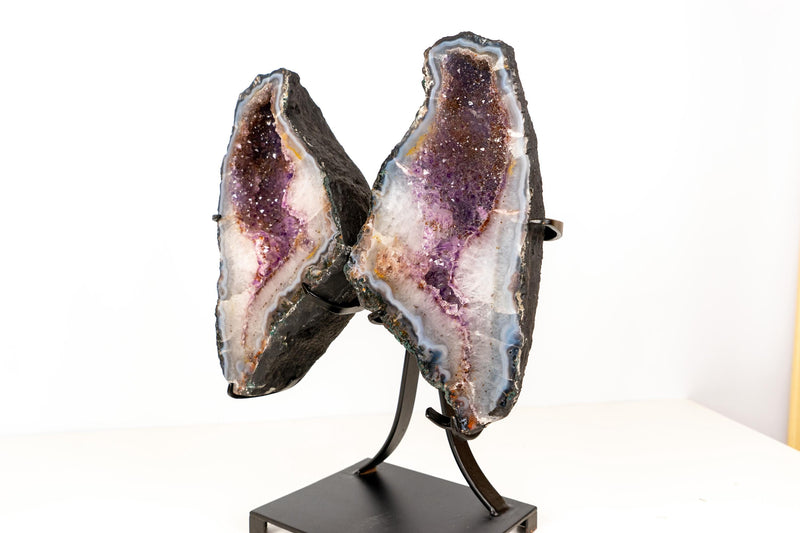 Natural Agate with Amethyst Butterfly Geode Wings – Gorgeous Lavender Amethyst with Golden Goethite Inclusions - 33.5 lb - E2D Crystals & Minerals