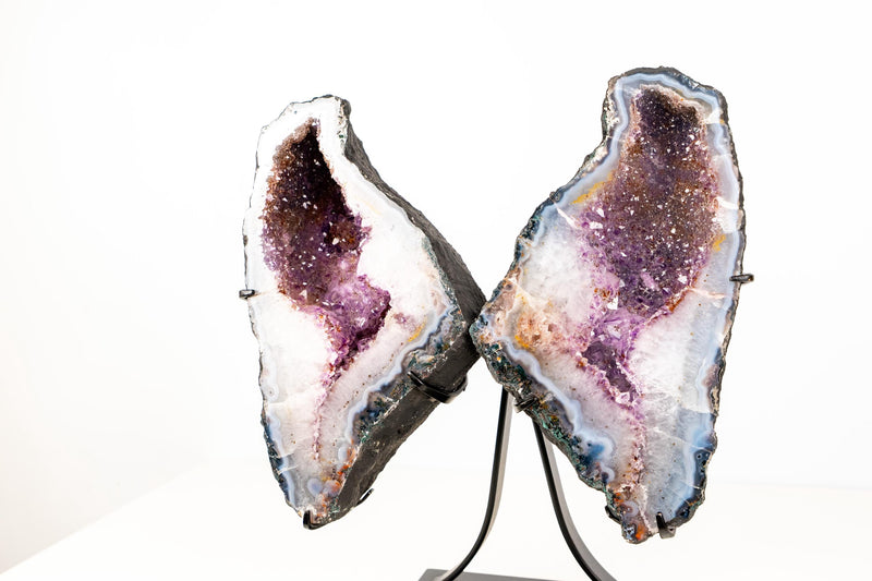 Natural Agate with Amethyst Butterfly Geode Wings – Gorgeous Lavender Amethyst with Golden Goethite Inclusions - 33.5 lb - E2D Crystals & Minerals