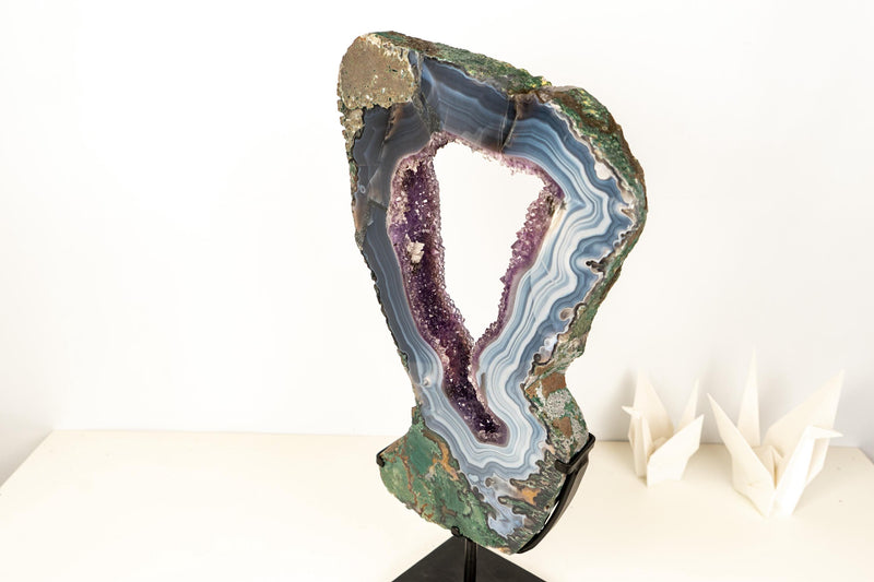 World - Class Landscape Agate Portal with Moss and Blue Lace Agate with Purple Amethyst - 23 In. - E2D Crystals & Minerals