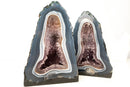 Pair of Small Blue and White Lace Agate Geodes with Lavender Amethyst Core - 8.6 Lb. 10.2 In. - E2D Crystals & Minerals