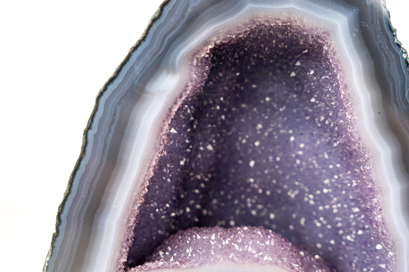Pair of High - Grade Blue Lace Agate Geodes with Sparkling Lavender Galaxy Amethyst Druzy – Small Size 11 Lb. 7 In. tall - E2D Crystals & Minerals