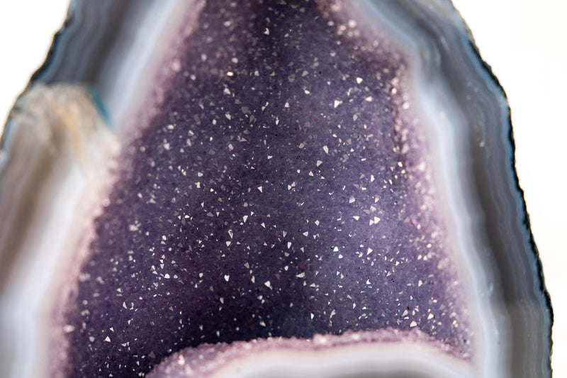 Pair of High - Grade Blue Lace Agate Geodes with Sparkling Lavender Galaxy Amethyst Druzy – Small Size 11 Lb. 7 In. tall - E2D Crystals & Minerals
