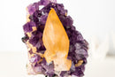Rare Golden Yellow Calcite Specimen on Deep Purple Amethyst Cluster – Collector's Gemmy Golden Calcite - 4.0 Kg - 8.7 lb - E2D Crystals & Minerals