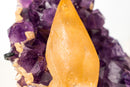 Rare Golden Yellow Calcite Specimen on Deep Purple Amethyst Cluster – Collector's Gemmy Golden Calcite - 4.0 Kg - 8.7 lb - E2D Crystals & Minerals
