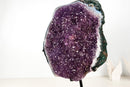 All - Natural Amethyst Geode Cluster – 18” Large Crystal with Galaxy Druzy, Calcite Inclusion & Polished Agate Edge - E2D Crystals & Minerals