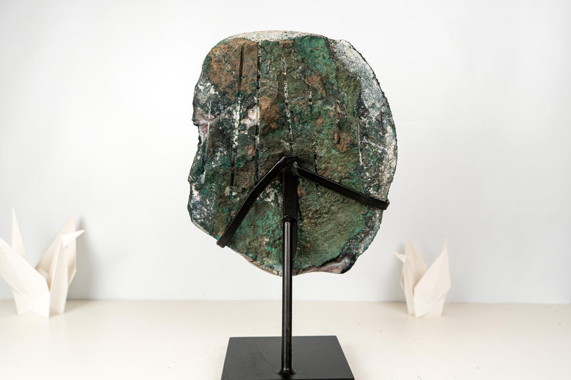 All - Natural Amethyst Geode Cluster – 18” Large Crystal with Galaxy Druzy, Calcite Inclusion & Polished Agate Edge - E2D Crystals & Minerals