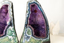 Collector - Grade Pair of Rare Lace Agate Cathedral Geodes with Violet Amethyst Druzy and Scenic Agate Drawings - 20 In. 49 Lb. - E2D Crystals & Minerals