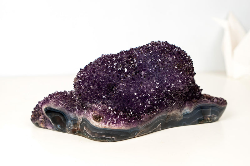 Sparkling Deep Purple Amethyst Flower Cluster on Blue Agate Matrix – Natural Sparkly Crystal Rosette – 15 Lb, 12 In. - E2D Crystals & Minerals