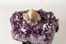 Rare Cubic Calcite with Green Sugar Druzy (Celadonite) on Amethyst Cluster (20 lb) – Large Cabinet Specimen - E2D Crystals & Minerals