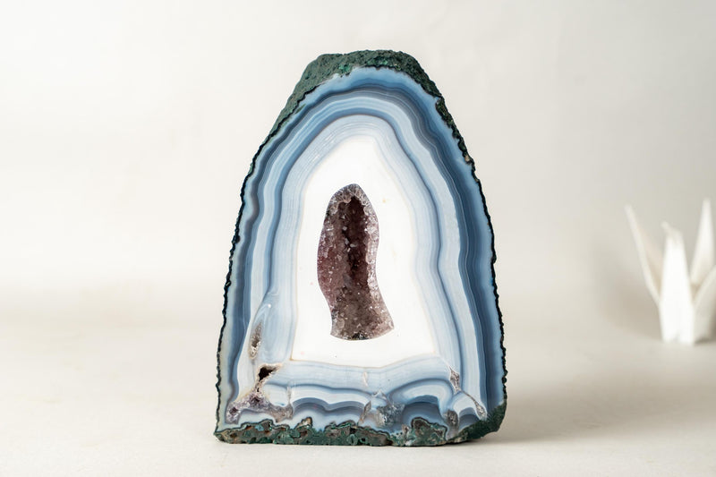 The Chapel: Intact Blue Lace Agate Geode with Deep Purple Amethyst Druzy – All - Natural Collector’s Crystal (5.6 kg / 12.2 lb) - E2D Crystals & Minerals