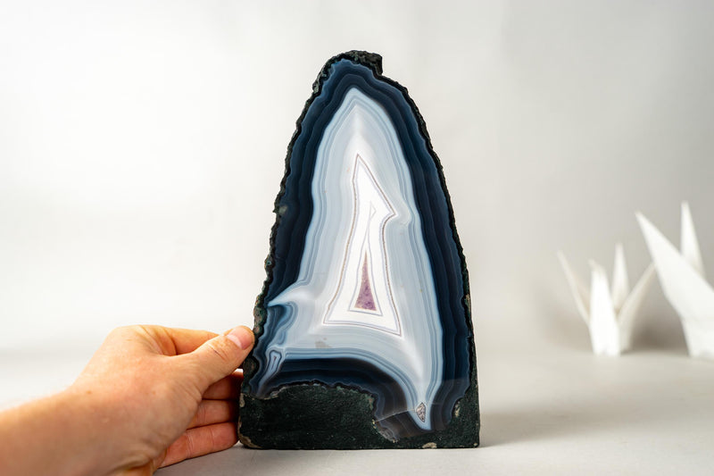 Natural Blue and White Lace Agate Cathedral, AKA Blue and White Banded Agate with Artistic Flame - Like Swirl Drawings - 8 lb. - E2D Crystals & Minerals