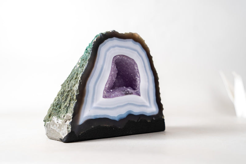 Rare Striped White Lace Agate Geode with Lavender Druzy Crystal – Small Natural Geode - 6 Lb - E2D Crystals & Minerals