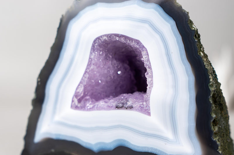 Rare Striped White Lace Agate Geode with Lavender Druzy Crystal – Small Natural Geode - 6 Lb - E2D Crystals & Minerals