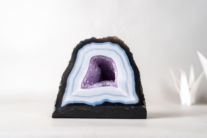 Rare Striped White Lace Agate Geode with Lavender Druzy Crystal – Small Natural Geode - 6 Lb - E2D Crystals & Minerals