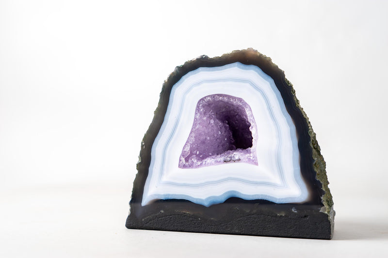 Rare Striped White Lace Agate Geode with Lavender Druzy Crystal – Small Natural Geode - 6 Lb - E2D Crystals & Minerals