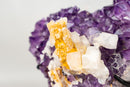 Rare Hexagonal Yellow Calcite with Inclusions on Gemmy Purple Amethyst Cluster – Collector - Grade Specimen - E2D Crystals & Minerals