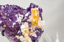 Rare Hexagonal Yellow Calcite with Inclusions on Gemmy Purple Amethyst Cluster – Collector - Grade Specimen - E2D Crystals & Minerals