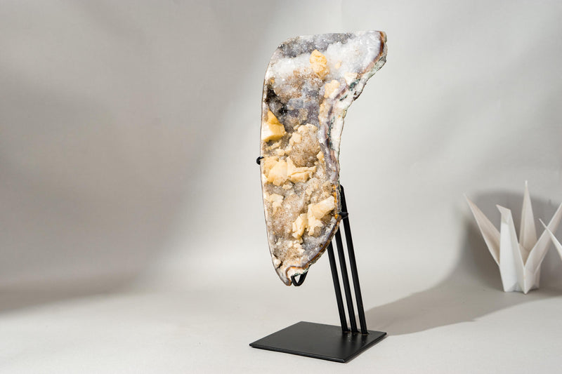 Rare Galaxy Amethyst Druzy Cluster with Golden Goethite, Flowers and Calcite, 6.2 Lb - Ethically Sourced - E2D Crystals & Minerals