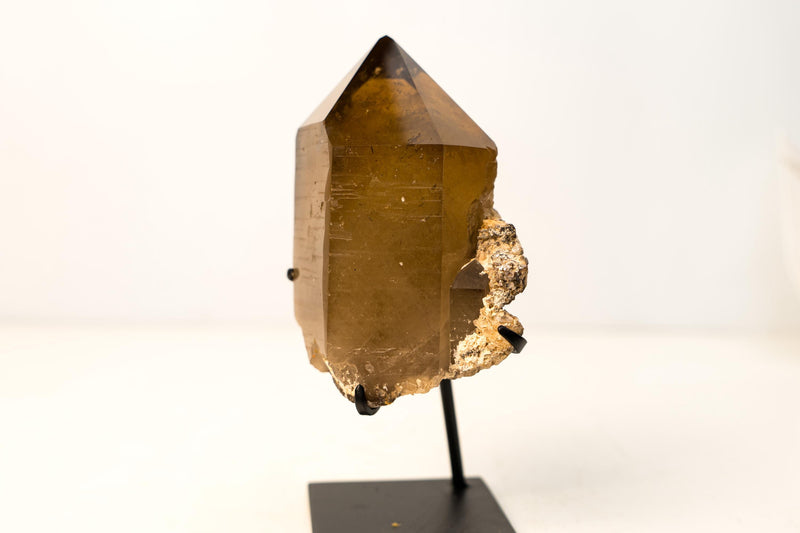 Natural Smoky Amber Citrine Crystal Quartz with Lemurian Striations on Feldspar Matrix – Untreated Brazilian Specimen, 4 Lb. - E2D Crystals & Minerals