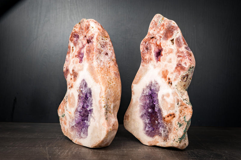 Pair of Rare Pink Amethyst Geodes with Pink and Purple Druzy – All - Natural Bookmatching Amethyst Geodes from Brazil - 18.3 Lb. - E2D Crystals & Minerals