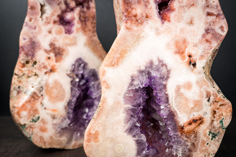 Pair of Rare Pink Amethyst Geodes with Pink and Purple Druzy – All - Natural Bookmatching Amethyst Geodes from Brazil - 18.3 Lb. - E2D Crystals & Minerals