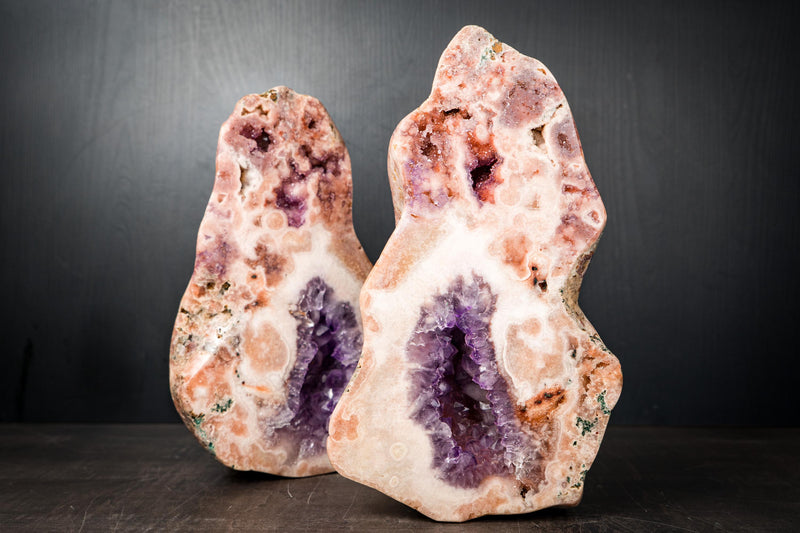 Pair of Rare Pink Amethyst Geodes with Pink and Purple Druzy – All - Natural Bookmatching Amethyst Geodes from Brazil - 18.3 Lb. - E2D Crystals & Minerals