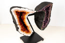 Citrine & Amethyst Geode Wings – Natural Bookmatched Pair on Custom Metal Stand - Ethically Sourced, 49 Lb. - E2D Crystals & Minerals