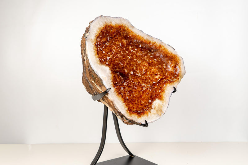 Natural Citrine Geode with Madeira Orange Crystals on a Custom - Made Stand - 53 Lb, 23 In. - E2D Crystals & Minerals