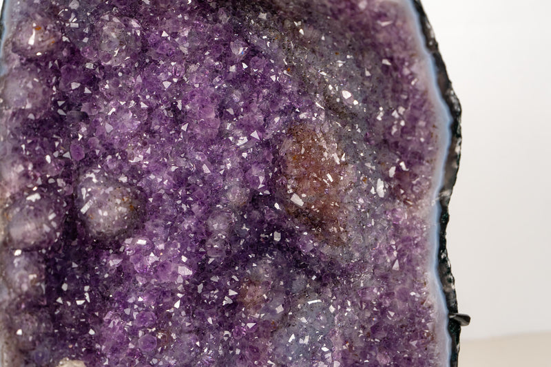 Purple Galaxy Amethyst Cluster with Calcite, Golden Goethite & Rare Inclusions on Custom Stand – Natural Brazilian Crystal - 1.0 Kg - 2.2 lb - E2D Crystals & Minerals