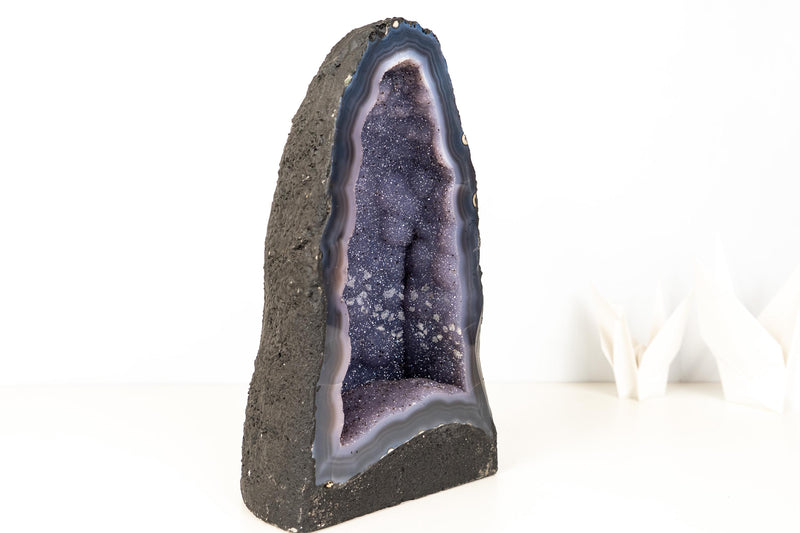 Rare Blue Agate Geode Cathedral with Sparkly Blue Galaxy Druzy Amethyst and Calcite Inclusions - 21 Lb. 8 In. - E2D Crystals & Minerals