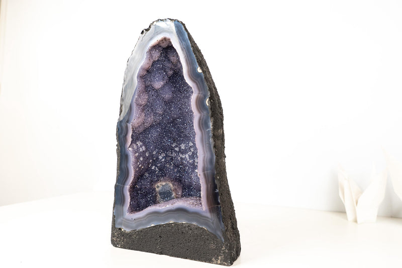 Rare Blue Agate Geode Cathedral with Sparkly Blue Galaxy Druzy Amethyst and Calcite Inclusions - 21 Lb. 8 In. - E2D Crystals & Minerals