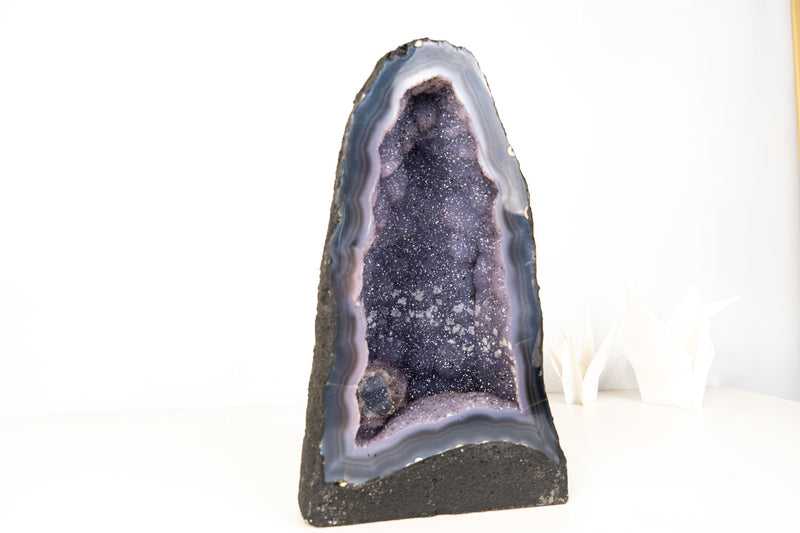 Rare Blue Agate Geode Cathedral with Sparkly Blue Galaxy Druzy Amethyst and Calcite Inclusions - 21 Lb. 8 In. - E2D Crystals & Minerals